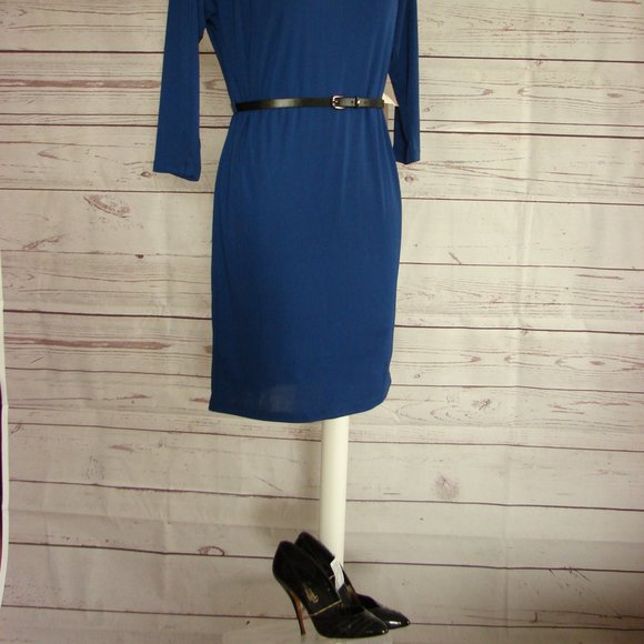 Cobalt Blue Classic Dress w/ Belt - L- Love 21 NWT - Picture 1 of 16
